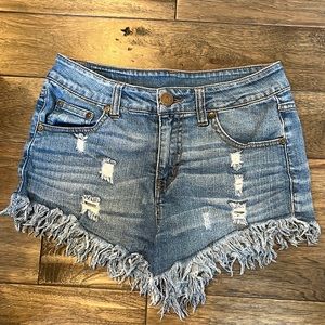 Hi Waist Fringe Jean Shorts